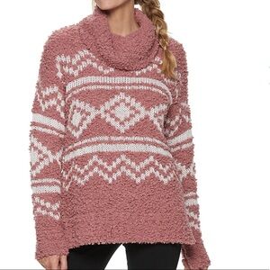 NWT Pink and White Cowlneck Sweater